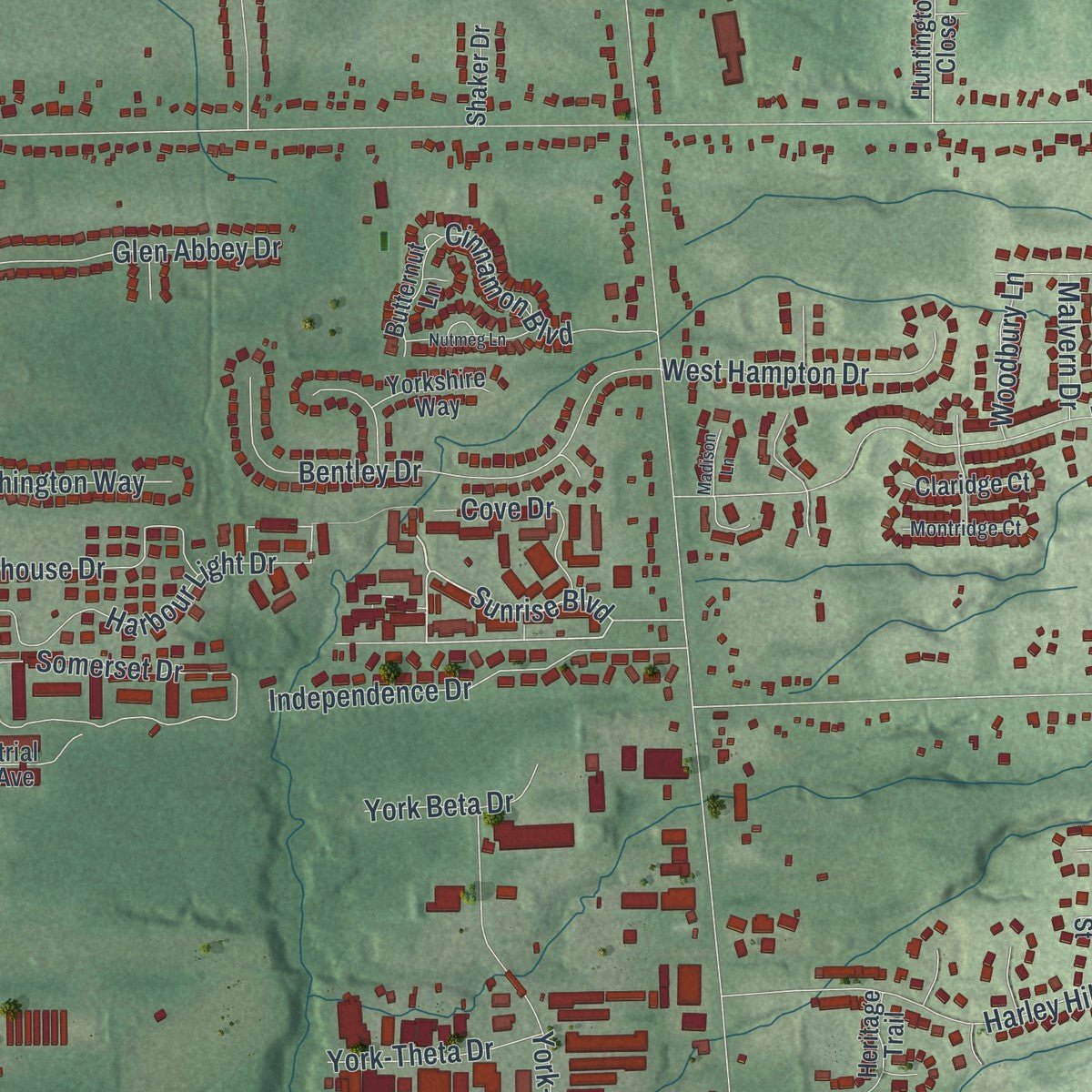 Second close-up of the map of North Royalton, Ohio print showing more streets and buildings