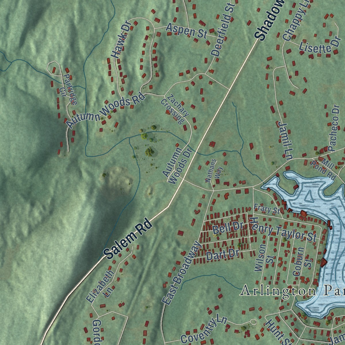 Second close-up of the map of North Salem, New Hampshire print showing more streets and buildings