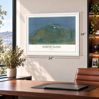 North Slope, Alaska map, 18 x 24 inch print in a white frame in a home office