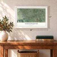 North Spearfish, South Dakota map, 12 x 18 inch print in a white frame in an entryway