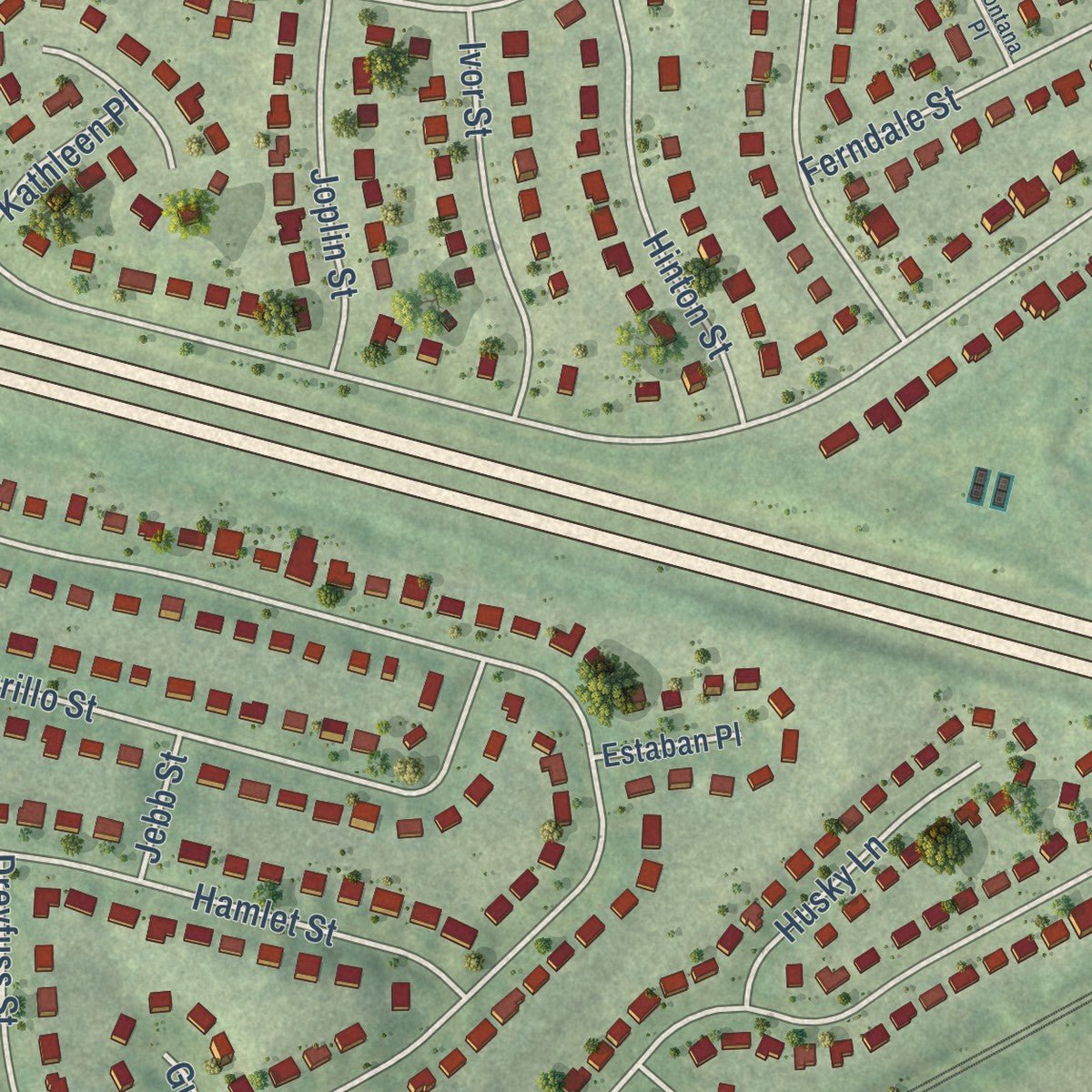 Second close-up of the map of North Springfield, Virginia print showing more streets and buildings