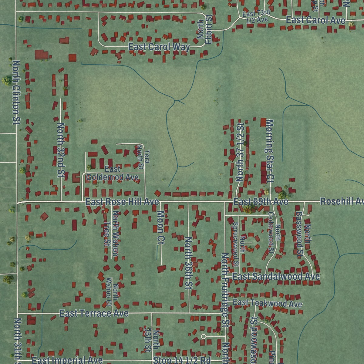 Second close-up of the map of North Terre Haute, Indiana print showing more streets and buildings