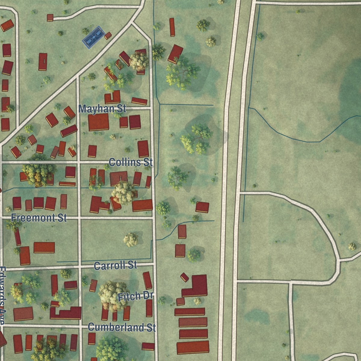 Second close-up of the map of North Tunica, Mississippi print showing more streets and buildings