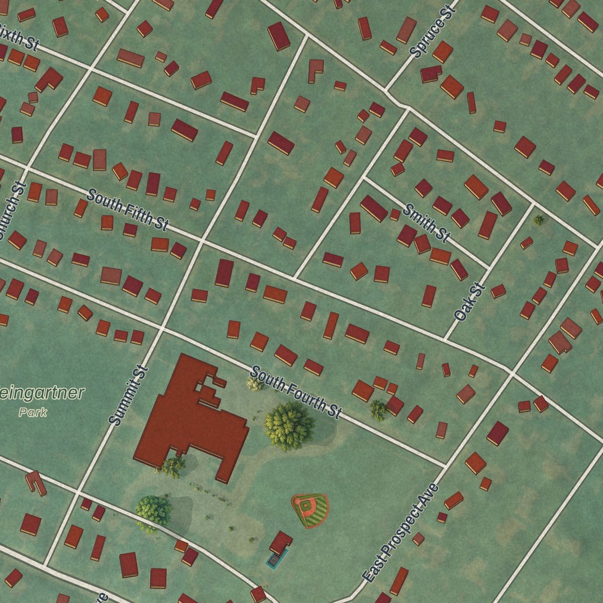 Second close-up of the map of North Wales, Pennsylvania print showing more streets and buildings