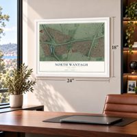 North Wantagh, New York map, 18 x 24 inch print in a white frame in a home office
