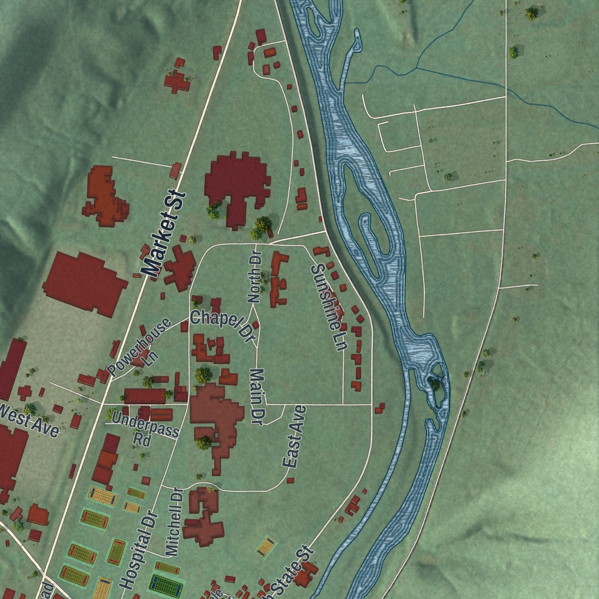 Second close-up of the map of North Warren, Pennsylvania print showing more streets and buildings