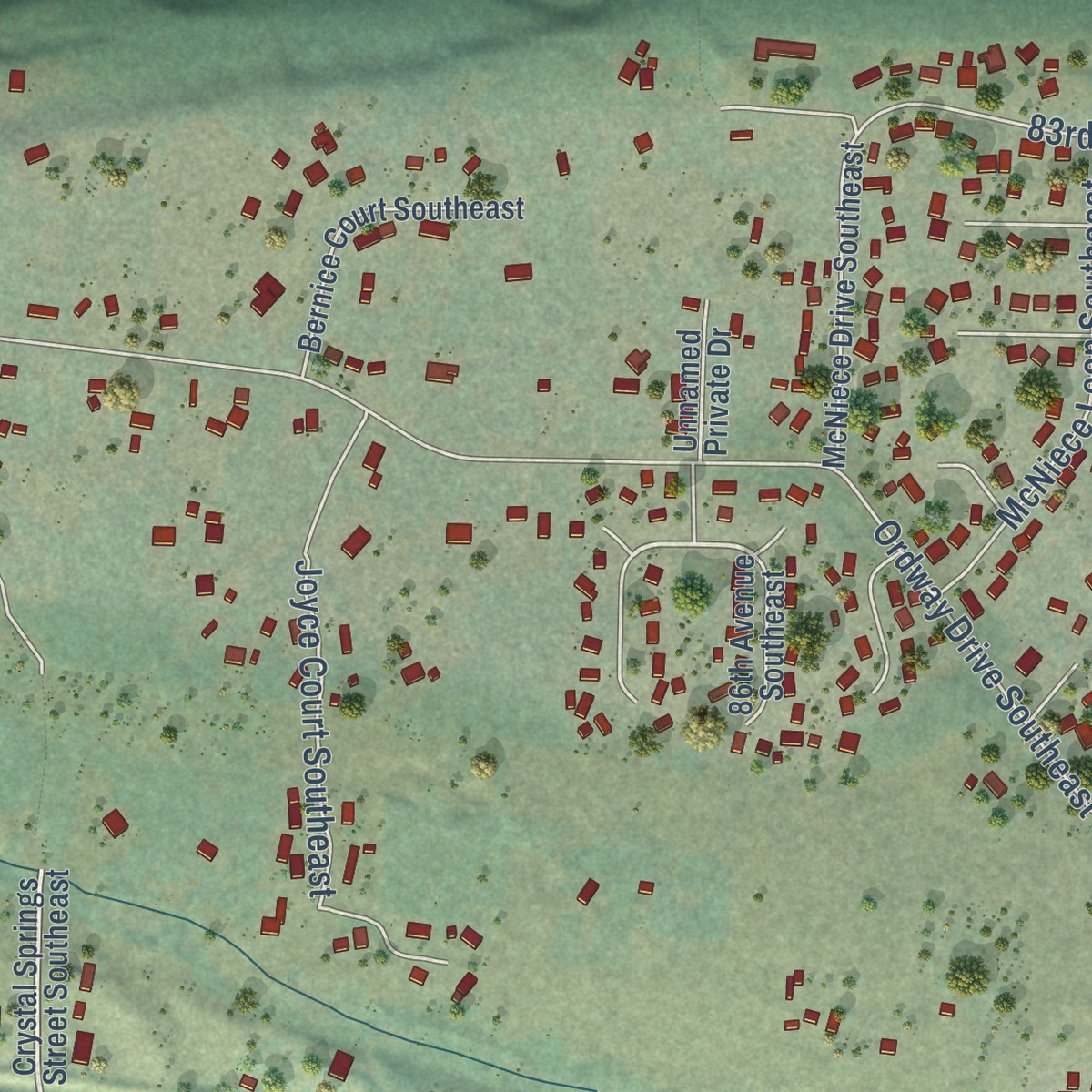 Second close-up of the map of North Yelm, Washington print showing more streets and buildings
