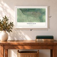 North Yelm, Washington map, 12 x 18 inch print in a white frame in an entryway