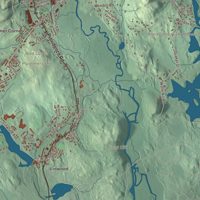 Close-up of the map of Northbridge, Massachusetts print showing terrain and local geography