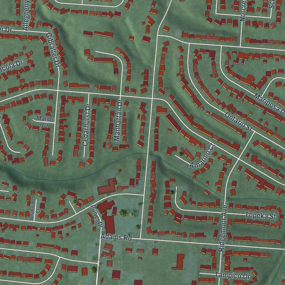 Second close-up of the map of Northbrook, Ohio print showing more streets and buildings
