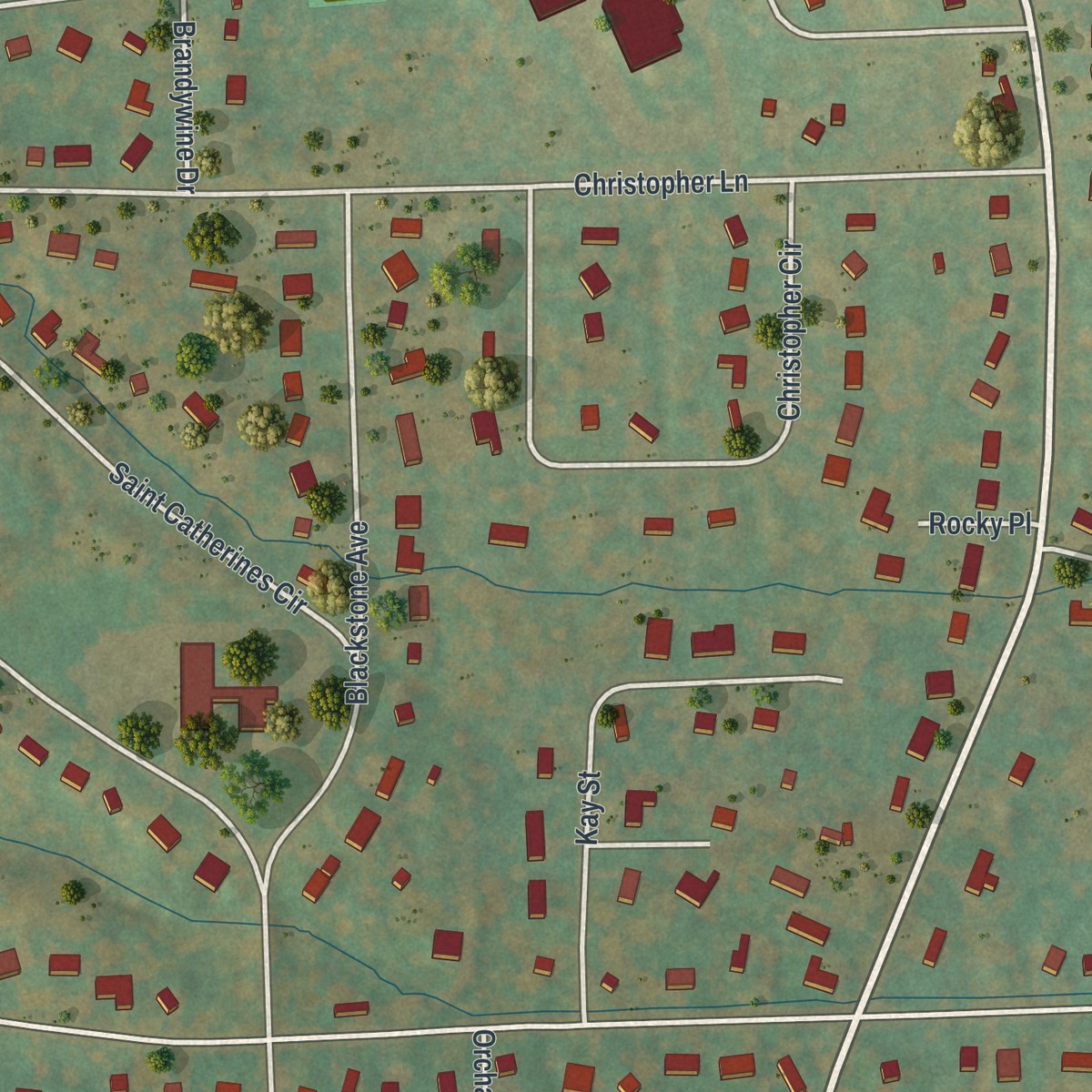 Second close-up of the map of Northeast Ithaca, New York print showing more streets and buildings
