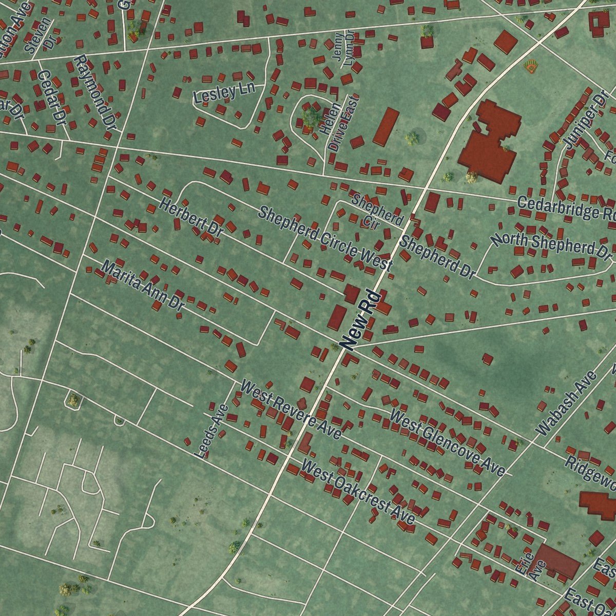 Second close-up of the map of Northfield, New Jersey print showing more streets and buildings