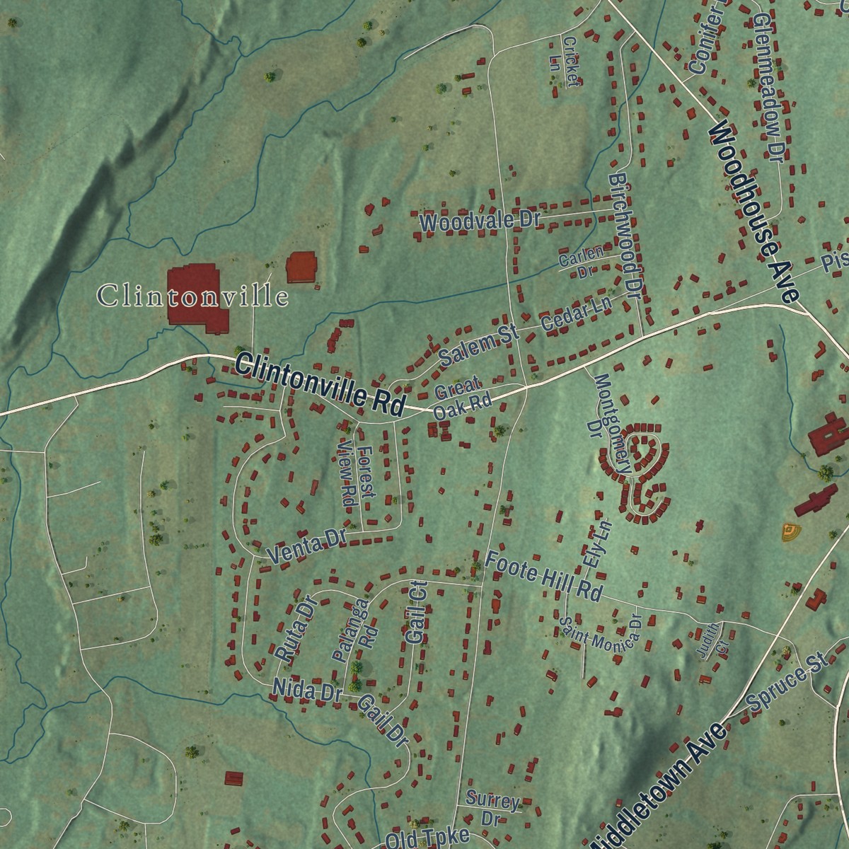 Second close-up of the map of Northford, Connecticut print showing more streets and buildings