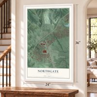 Northgate, Ohio map, 24 x 36 inch print in a white frame by a staircase