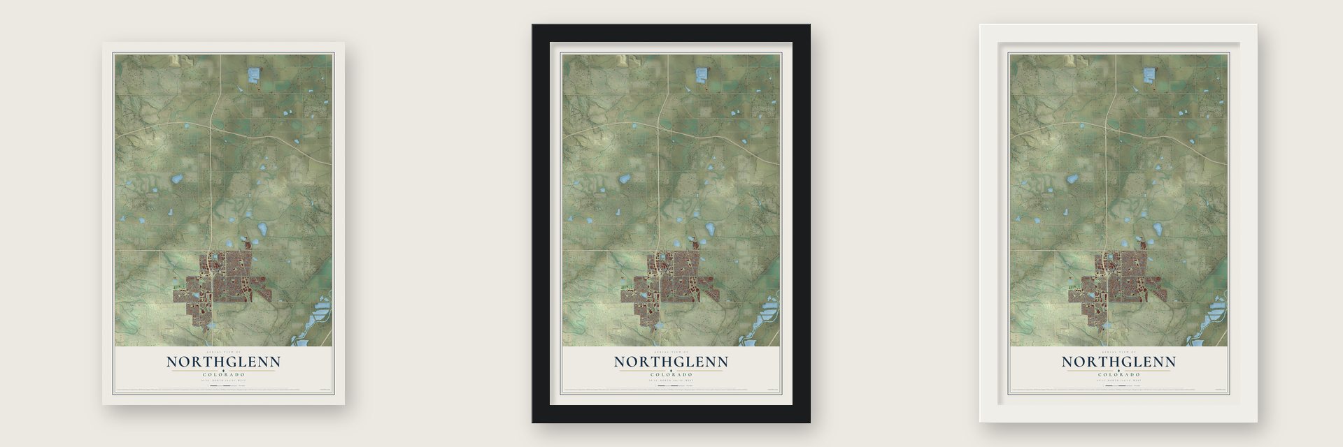 Northglenn, Colorado map unframed, in a black wood frame and in a white wood frame