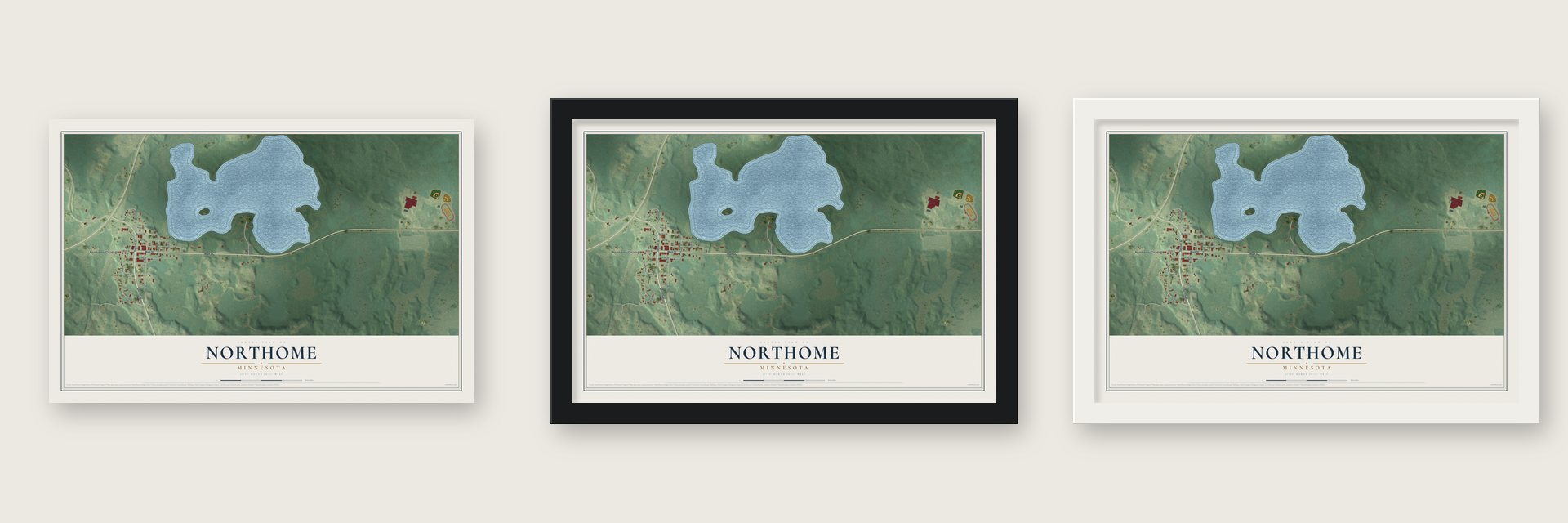 Northome, Minnesota map unframed, in a black wood frame and in a white wood frame