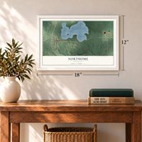 Northome, Minnesota map, 12 x 18 inch print in a white frame in an entryway