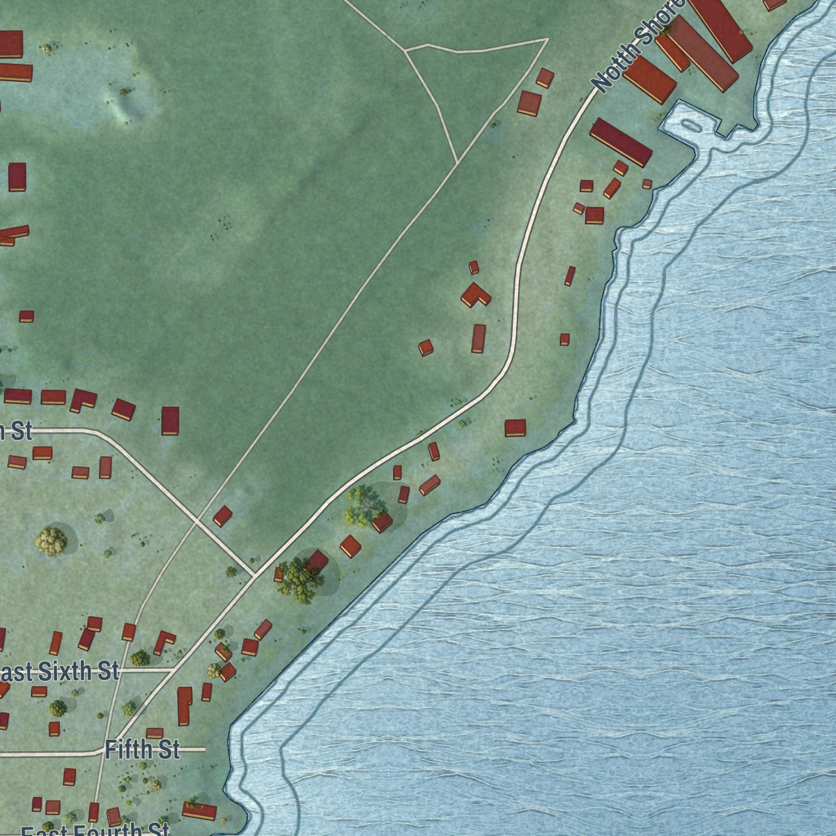 Second close-up of the map of Northport, Michigan print showing more streets and buildings