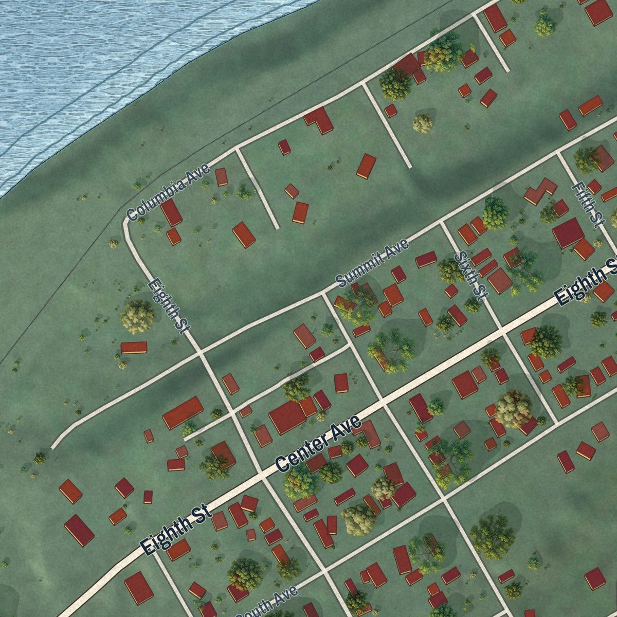 Second close-up of the map of Northport, Washington print showing more streets and buildings