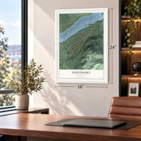 Northport, Washington map, 18 x 24 inch print in a white frame in a home office