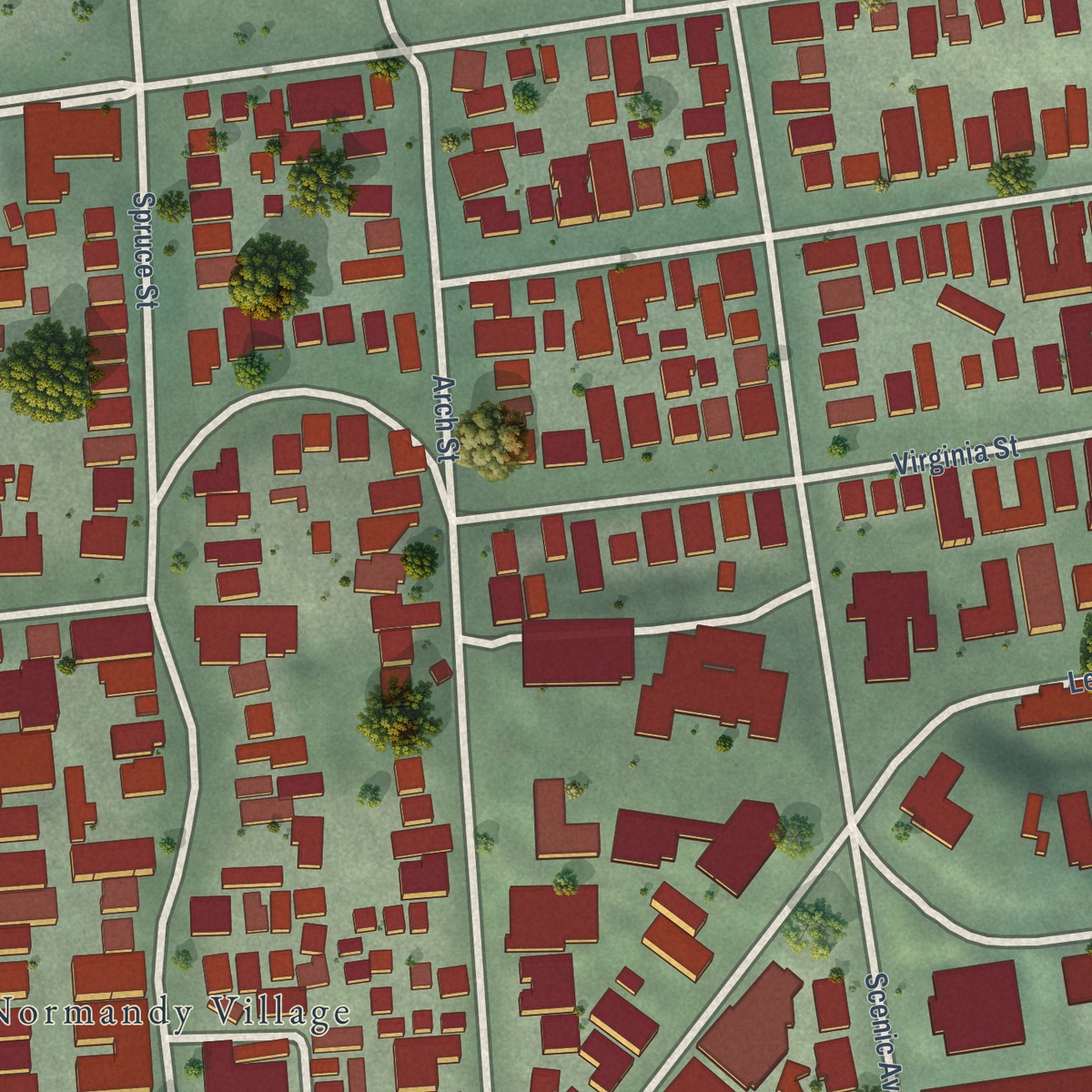 Second close-up of the map of Northside, California print showing more streets and buildings