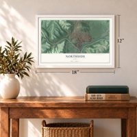 Northside, Ohio map, 12 x 18 inch print in a white frame in an entryway