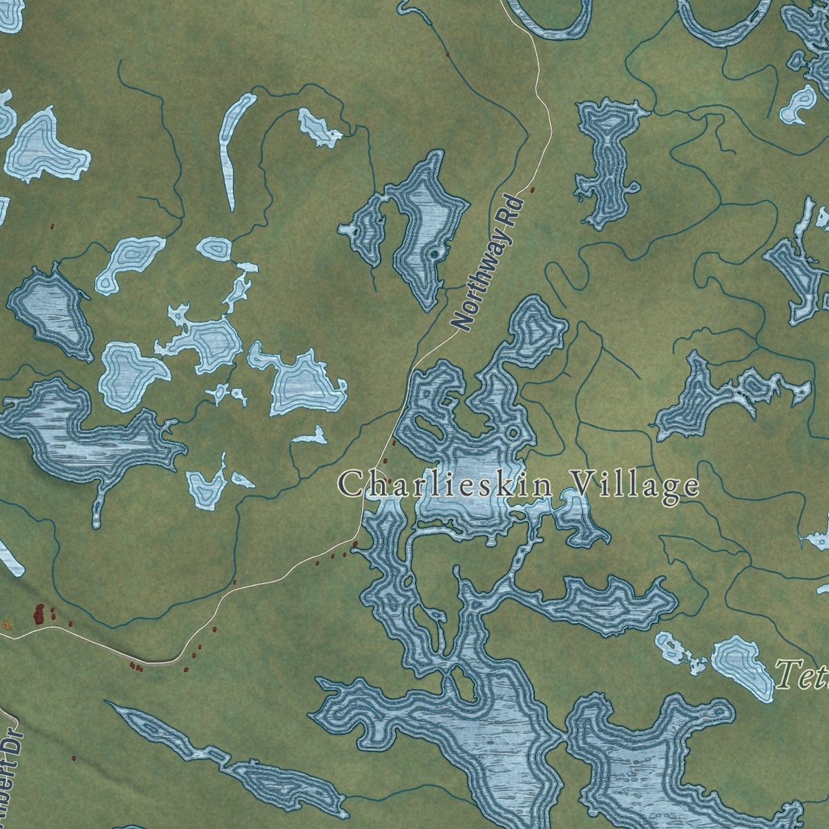 Second close-up of the map of Northway, Alaska print showing more streets and buildings