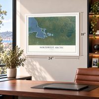 Northwest Arctic, Alaska map, 18 x 24 inch print in a white frame in a home office