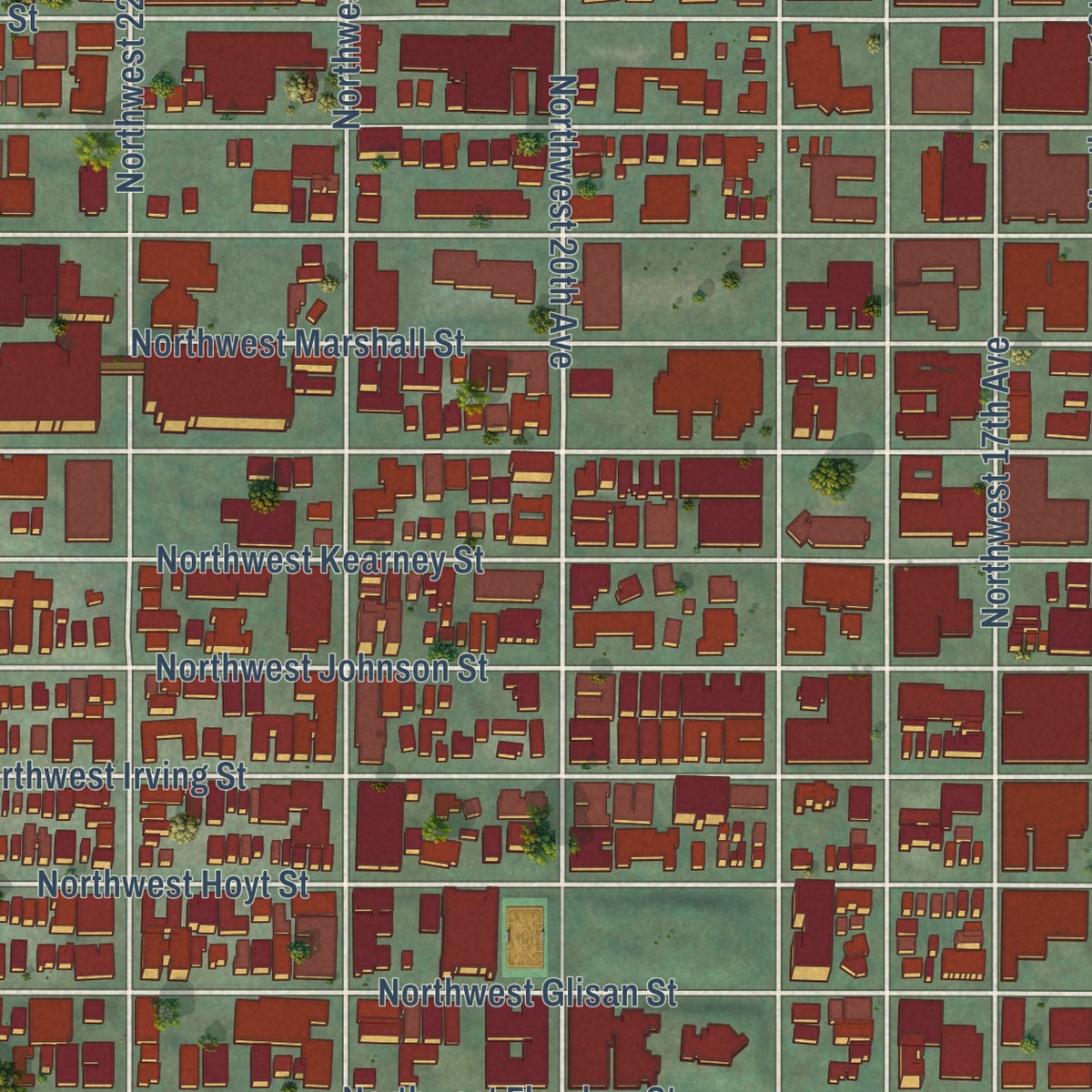 Second close-up of the map of Northwest District, Oregon print showing more streets and buildings