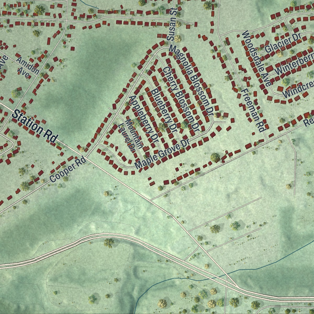 Second close-up of the map of Northwest Harborcreek, Pennsylvania print showing more streets and buildings