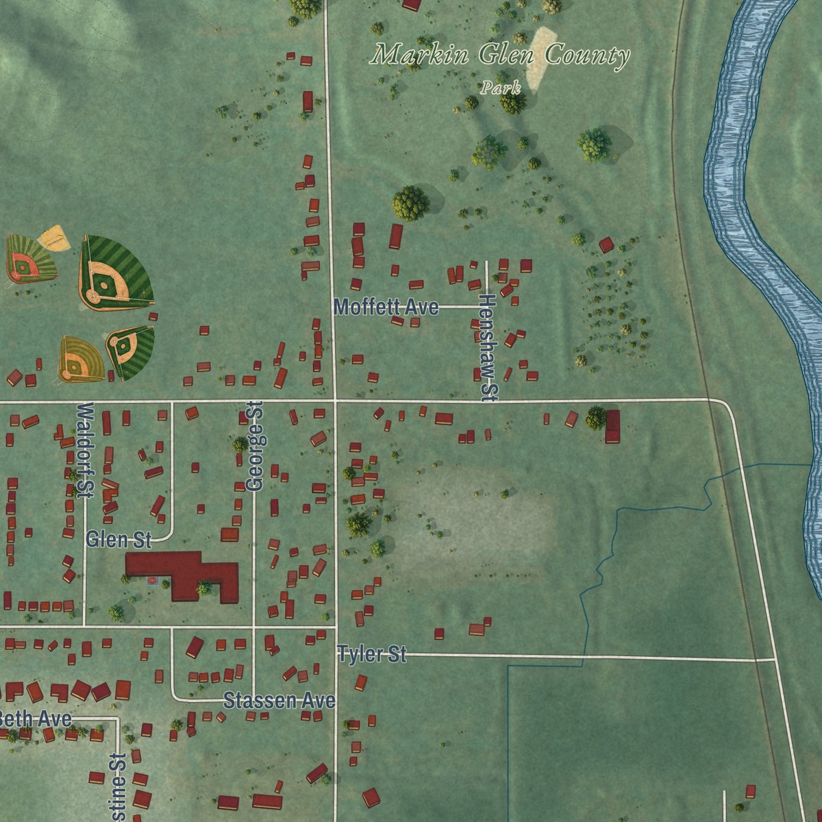 Second close-up of the map of Northwood, Michigan print showing more streets and buildings