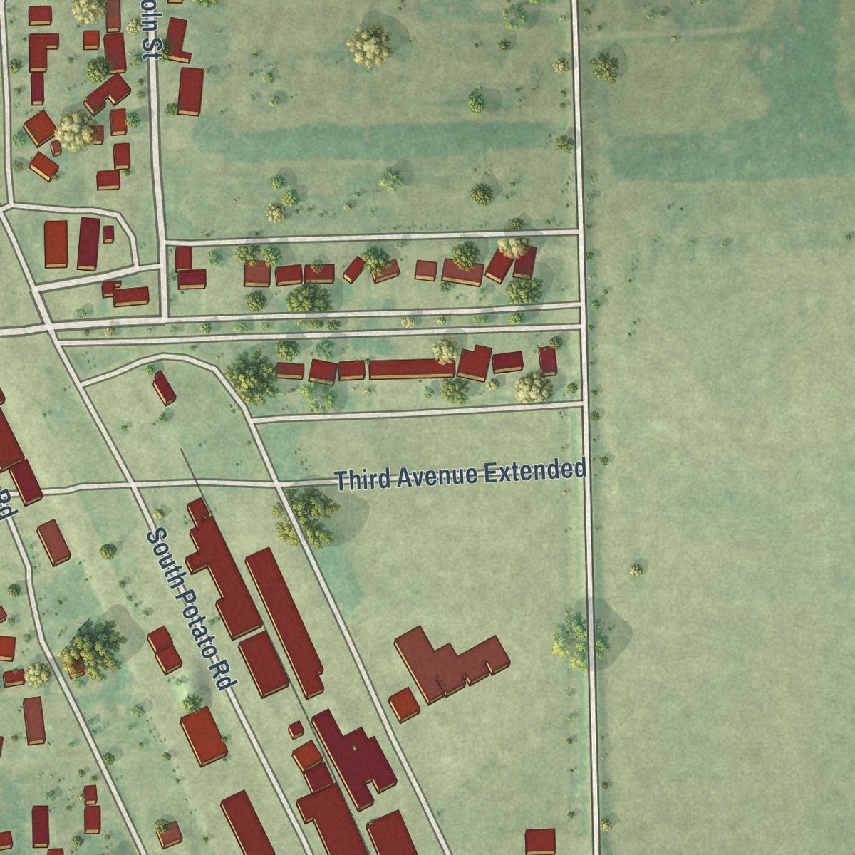 Second close-up of the map of Northwood, North Dakota print showing more streets and buildings