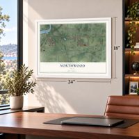 Northwood, Ohio map, 18 x 24 inch print in a white frame in a home office