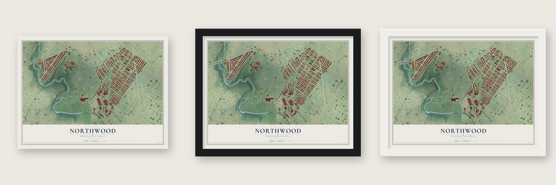 Northwood, Philadelphia, Pennsylvania map unframed, in a black wood frame and in a white wood frame