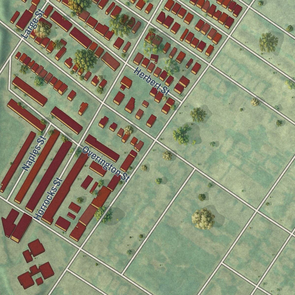 Second close-up of the map of Northwood, Philadelphia, Pennsylvania print showing more streets and buildings