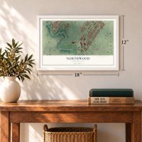 Northwood, Philadelphia, Pennsylvania map, 12 x 18 inch print in a white frame in an entryway
