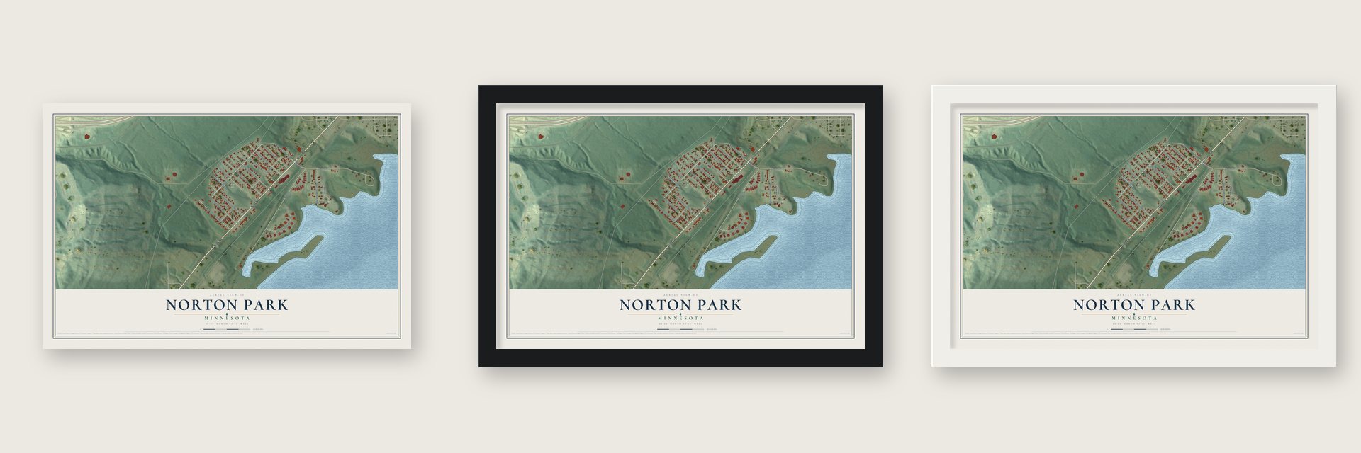 Norton Park, Minnesota map unframed, in a black wood frame and in a white wood frame