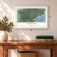 Norton Park, Minnesota map, 12 x 18 inch print in a white frame in an entryway