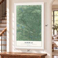 Norway, Dickinson County, Michigan map, 24 x 36 inch print in a white frame by a staircase