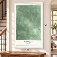 Norway, New York map, 24 x 36 inch print in a white frame by a staircase
