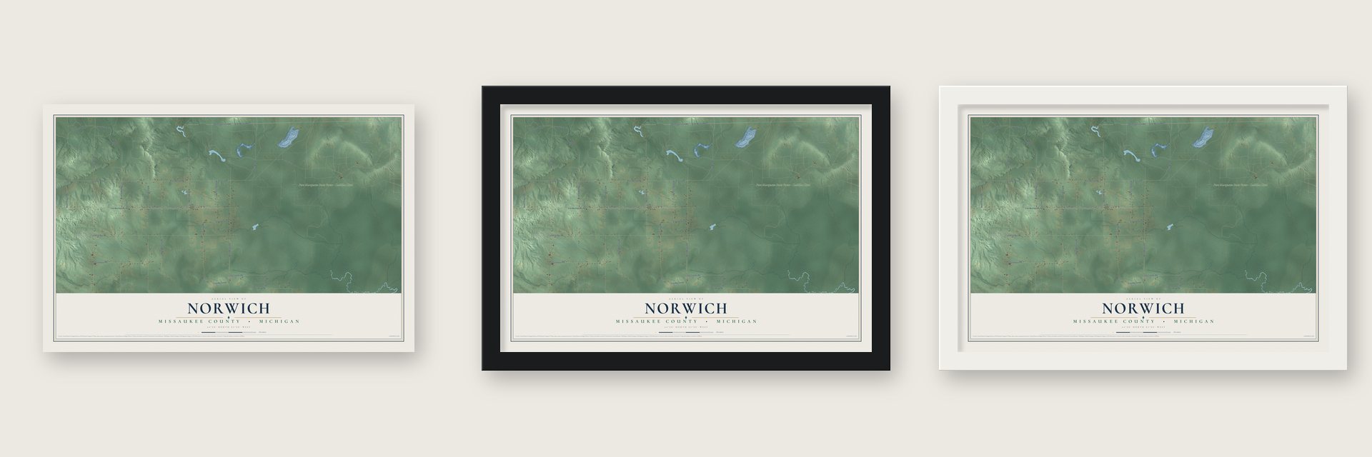 Norwich, Missaukee County, Michigan map unframed, in a black wood frame and in a white wood frame