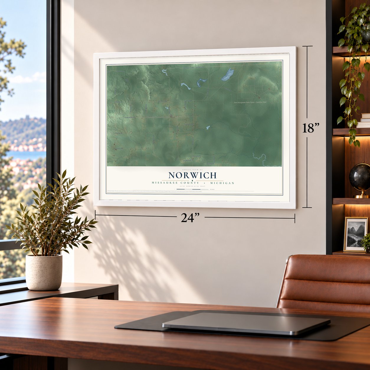 Norwich, Missaukee County, Michigan map, 18 x 24 inch print in a white frame in a home office