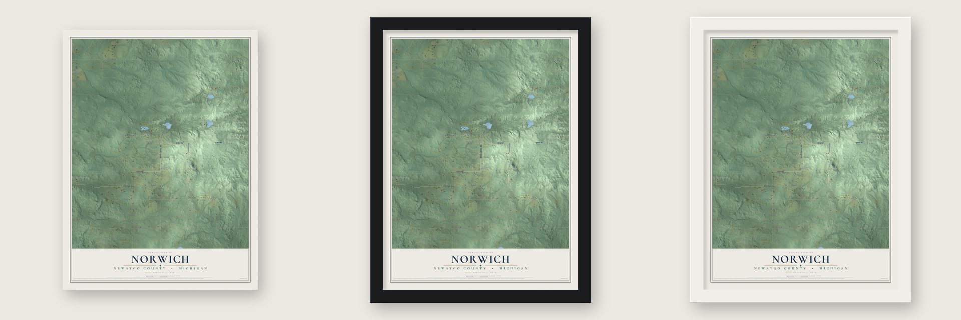 Norwich, Newaygo County, Michigan map unframed, in a black wood frame and in a white wood frame