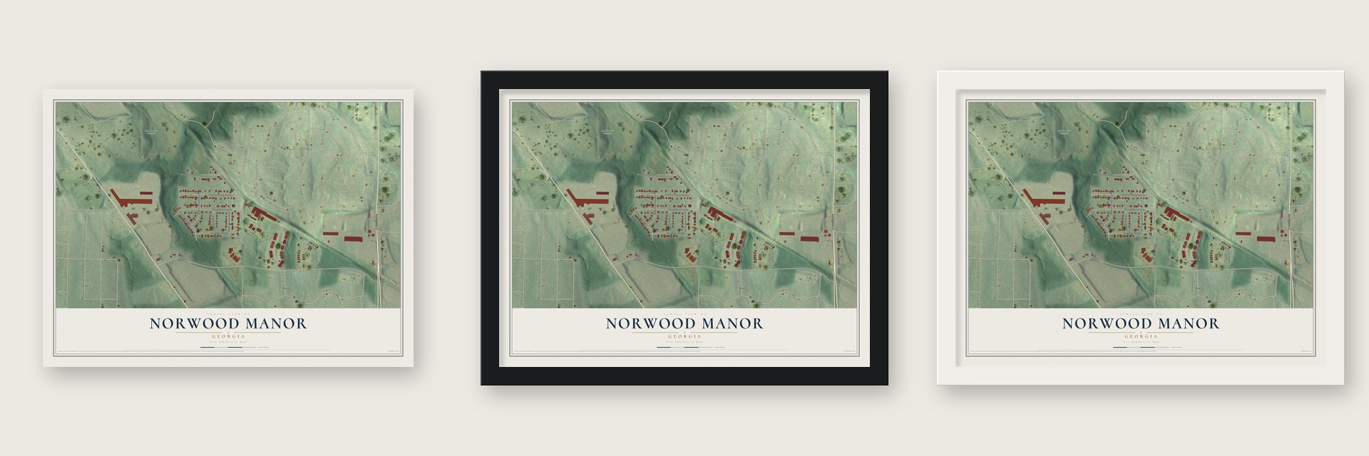 Norwood Manor, Georgia map unframed, in a black wood frame and in a white wood frame