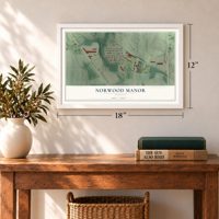 Norwood Manor, Georgia map, 12 x 18 inch print in a white frame in an entryway