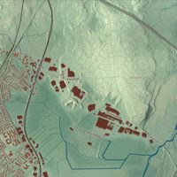 Close-up of the map of Norwood, Massachusetts print showing terrain and local geography