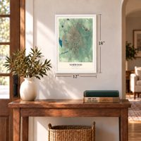 Norwood, Massachusetts map, 12 x 18 inch print in a white frame in an entryway