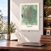Norwood, Massachusetts map, 18 x 24 inch print in a white frame in a home office