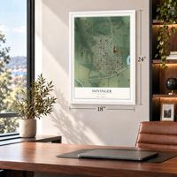 Novinger, Missouri map, 18 x 24 inch print in a white frame in a home office