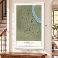Nuiqsut, Alaska map, 24 x 36 inch print in a white frame by a staircase